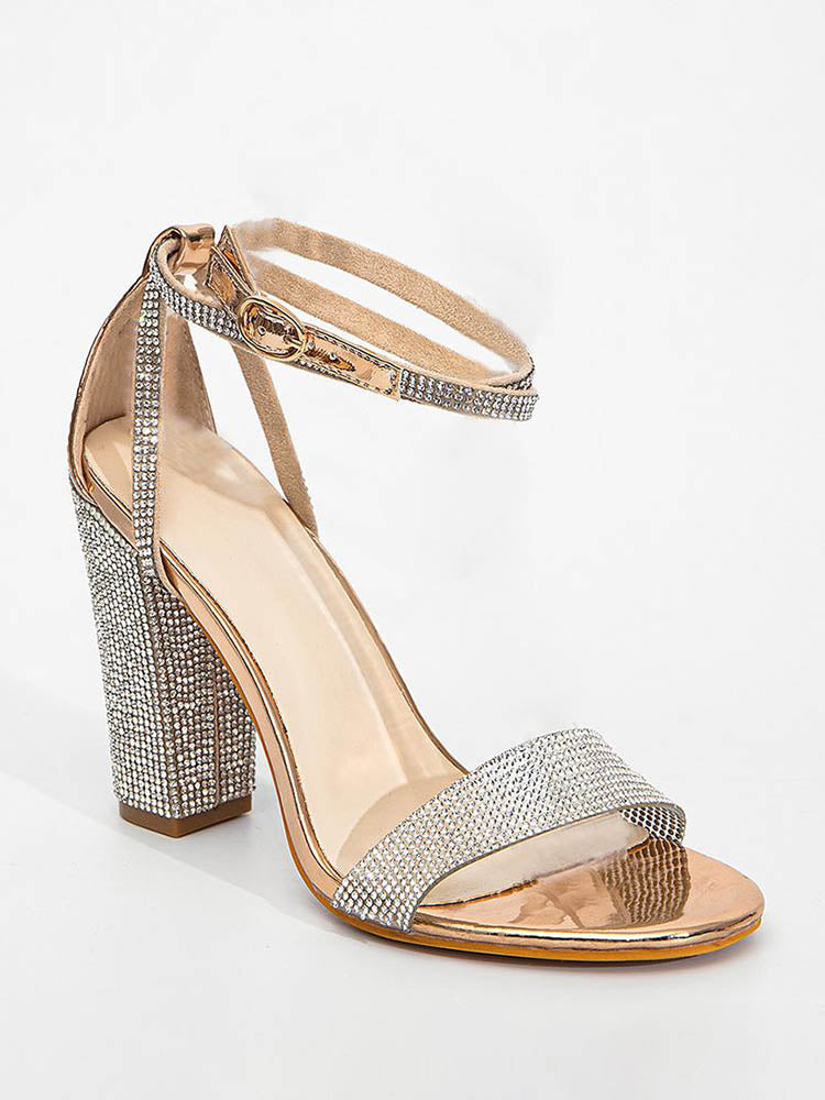 Rhinestones Ankle Strappy Sandals - ECHOINE