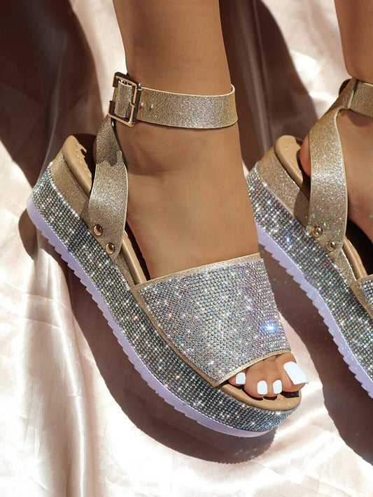 Casual Rhinestone Platform Sandals - ECHOINE
