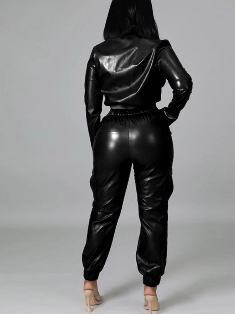 Leather Crop Jacket And Pants Sets - ECHOINE