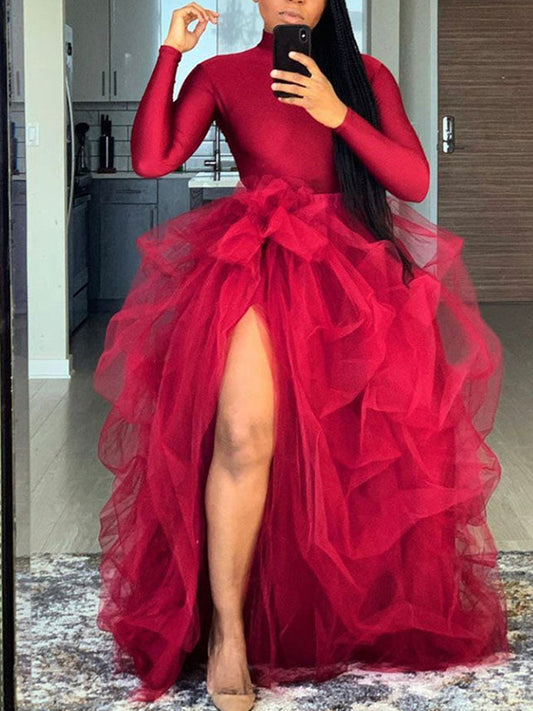 High Waisted Slit Tulle Skirt - ECHOINE