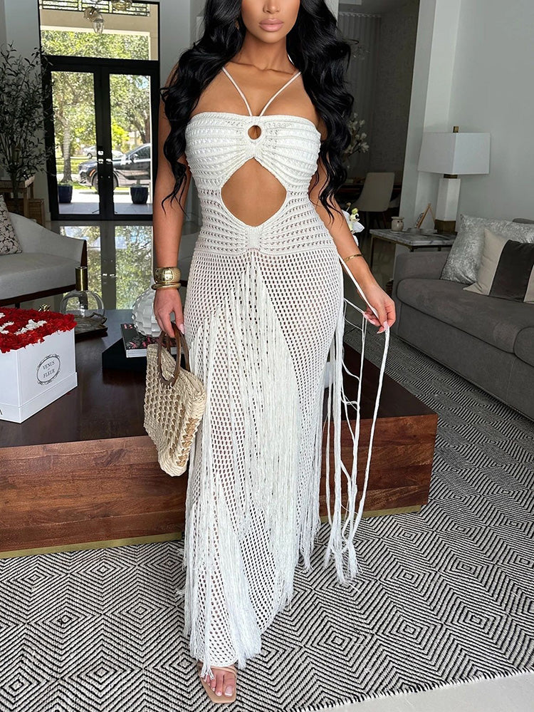 Vacation Mode Crochet Fringe Dress