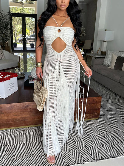 Vacation Mode Crochet Fringe Dress