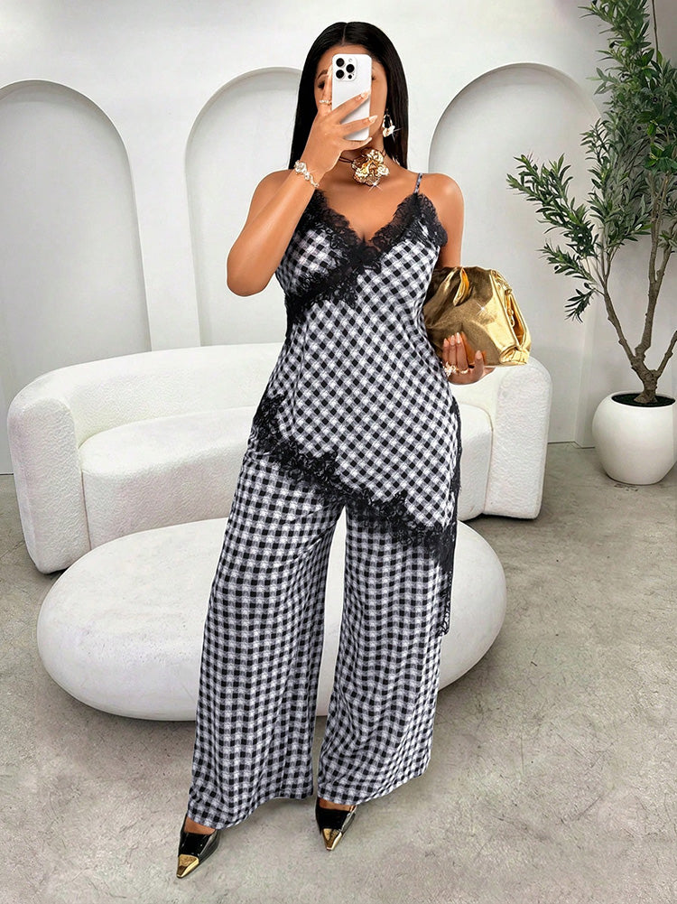Gingham Lace-Trim Set