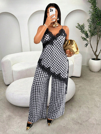 Gingham Lace-Trim Set