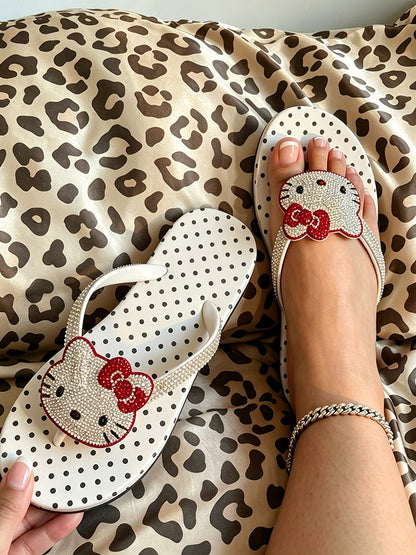 Polka Dot Rhinestone Platform Flip Flops