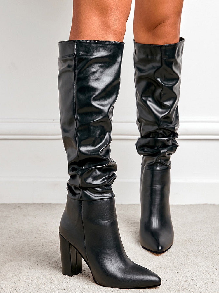 Ruched Chunky Heel Boots - ECHOINE