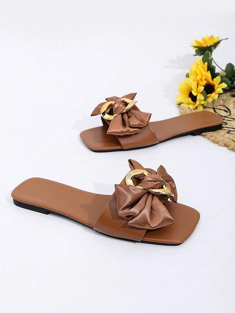 Satin Bow Flat Sandals