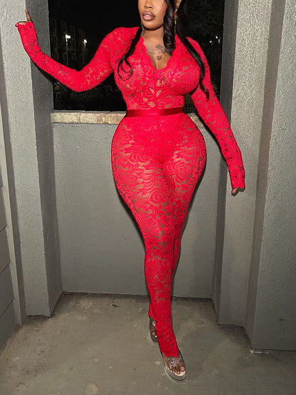 Ensemble body et pantalon en dentelle