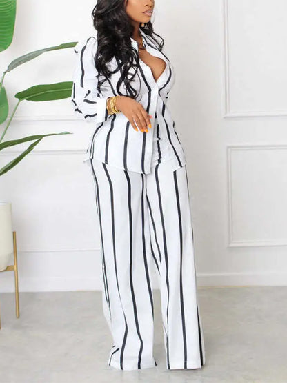 Striped Shirt Wide Pants Set