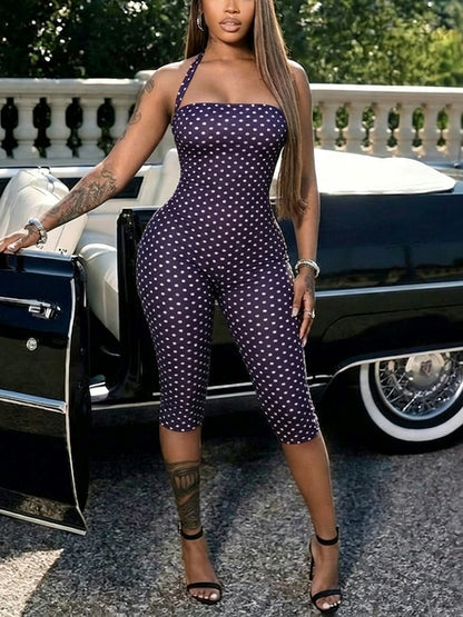 Polka Dot Halter Capri Jumpsuit