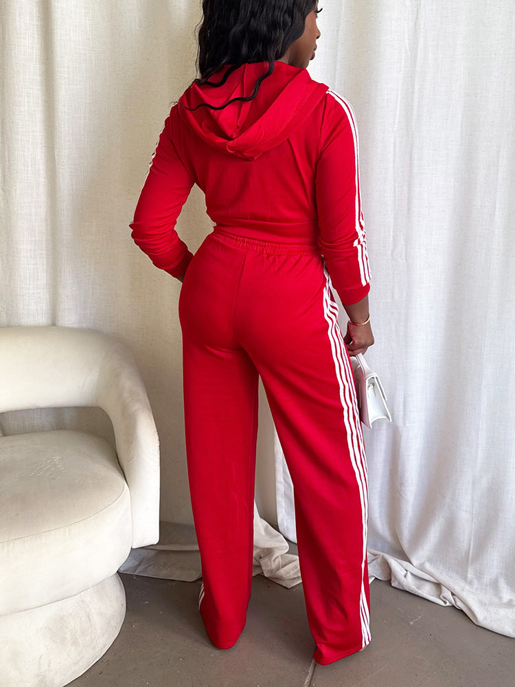 Stripes Crop Hoodie & Wide Pants Set