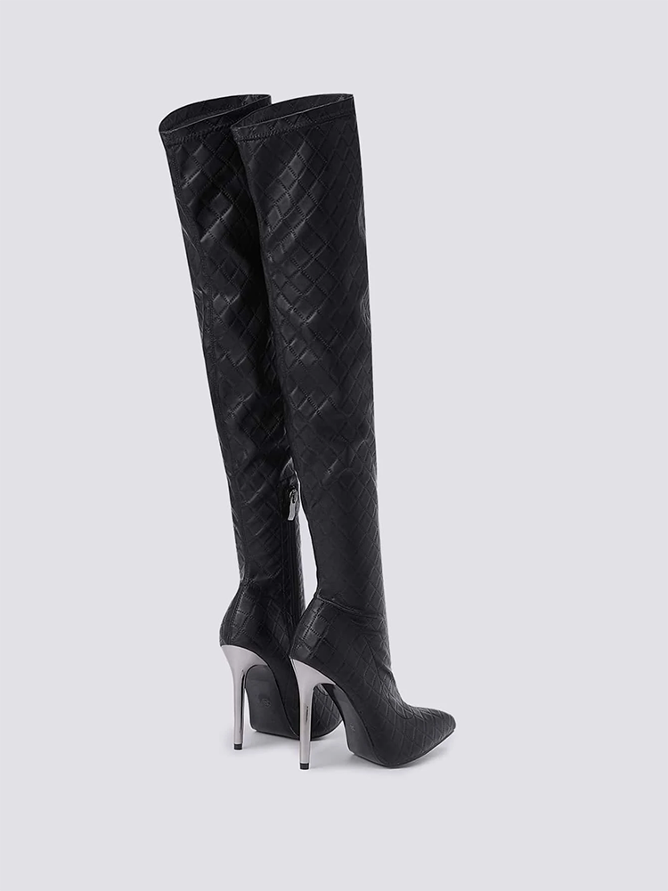 Embossed Heel Over The Knee Boots - ECHOINE