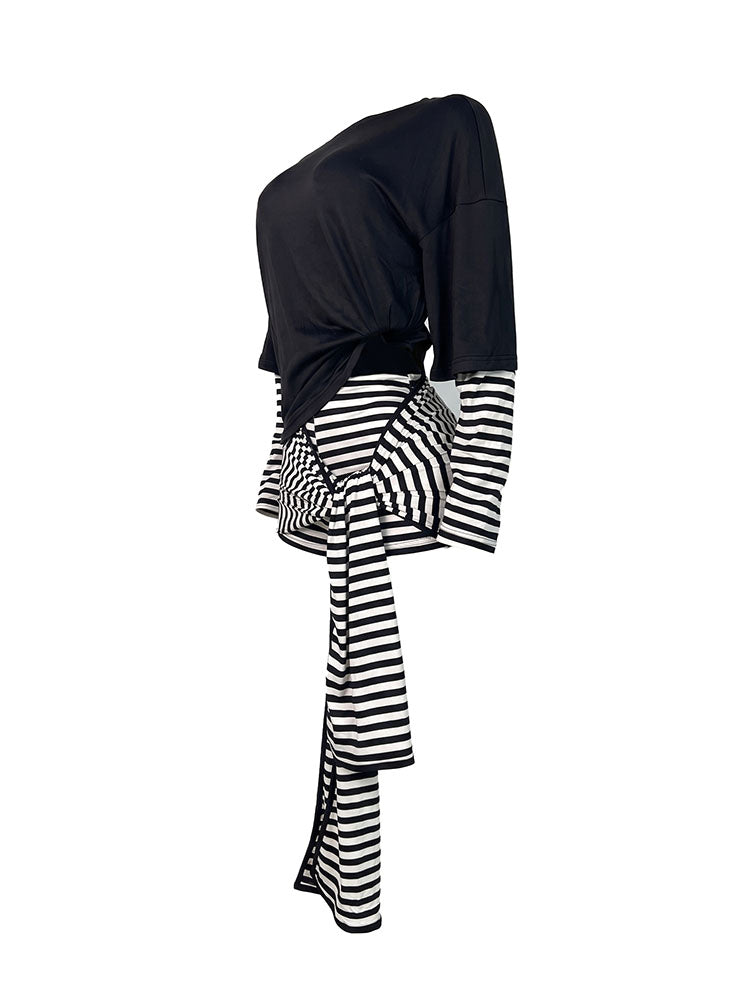 Layered Striped Top & Side-Tie Shorts Set