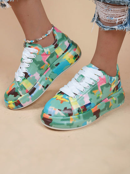 Colorful Printed Lace-up Sneakers - ECHOINE