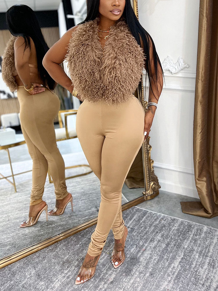 Fur Halter Vest & Leggings Set