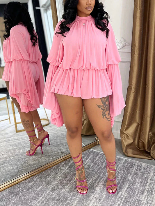 Chiffon Flared Sleeve Crop Top & Skort Set