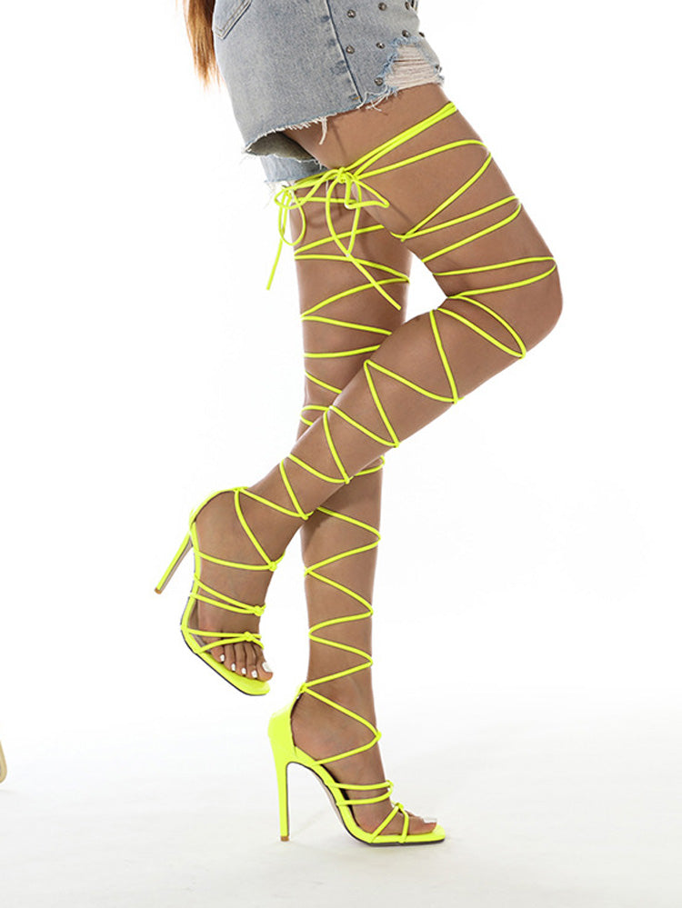 Lace-up Over Knee Knot Stiletto Heels - ECHOINE
