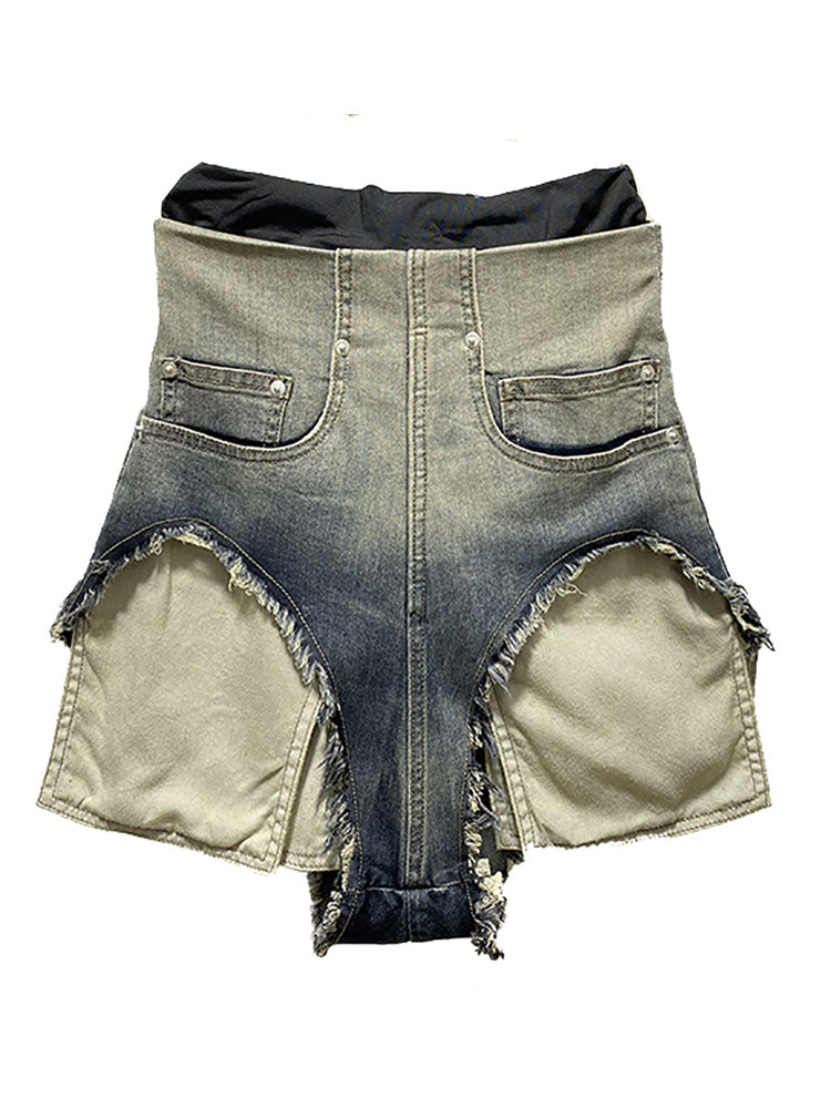 Raw Edge Pocket Denim Shorts - ECHOINE