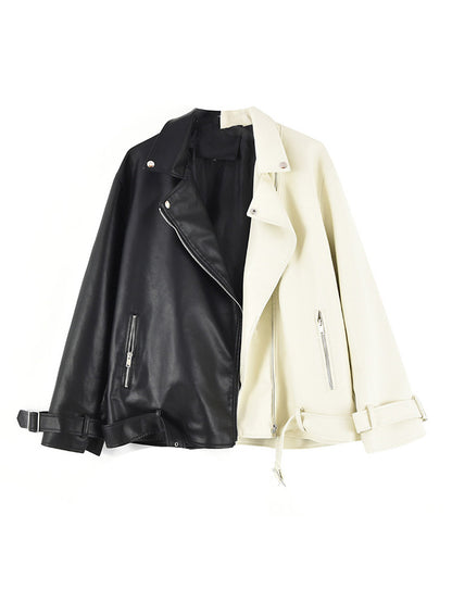 Colorblock PU Leather Jacket - ECHOINE