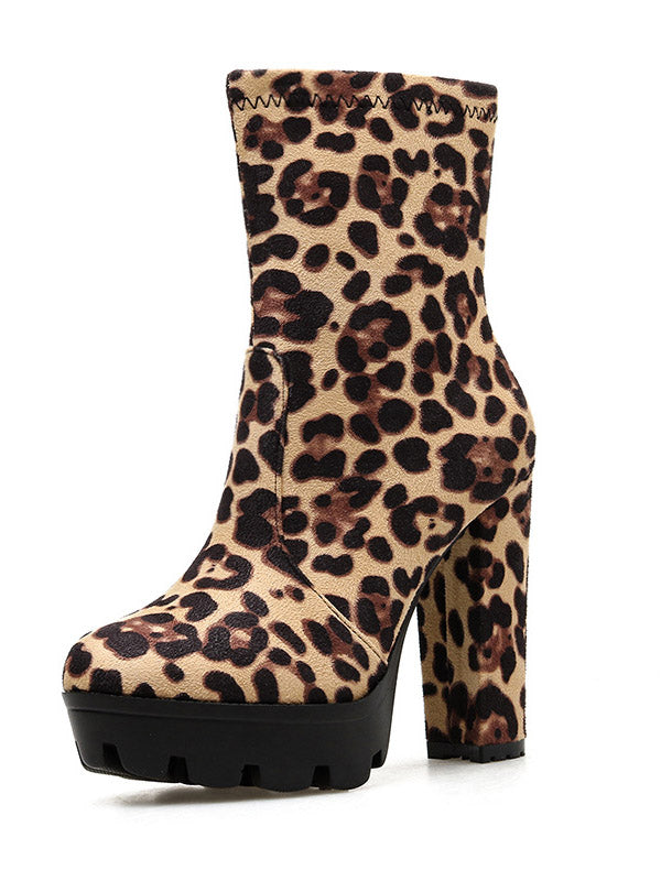 Leopard Chunky Heel Boots - ECHOINE