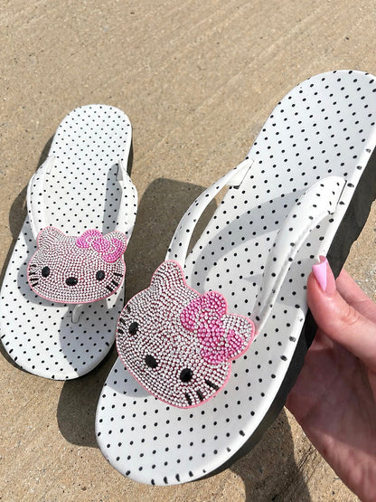 Polka Dot Rhinestone Platform Flip Flops