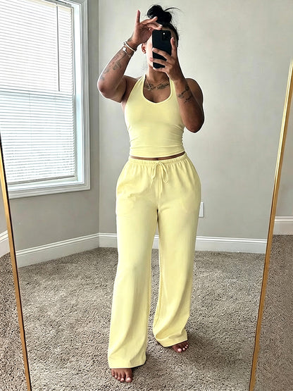Chill Halter Top & Wide Pants Lounge Set