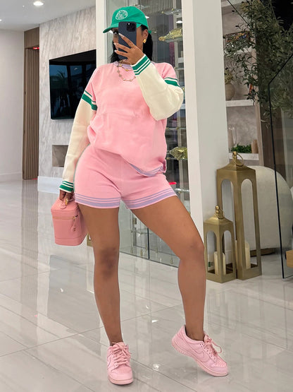 Colorblock Knit Shorts Set