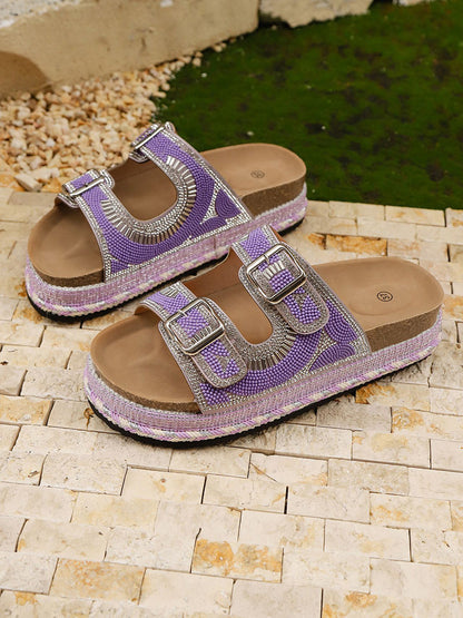 Rhinestone Double Strap Platform Sandals