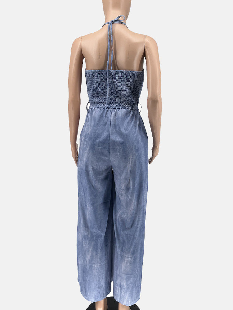 Halter Sleeveless Wide Leg Jumpsuit - ECHOINE