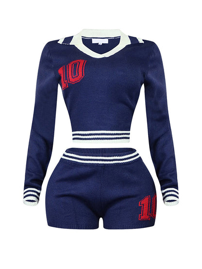 10 Knit Collared Top & Shorts Set