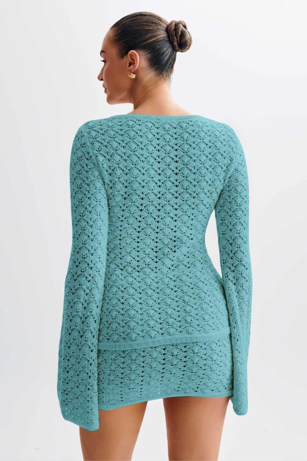 Crochet Knit Top Skirt Set