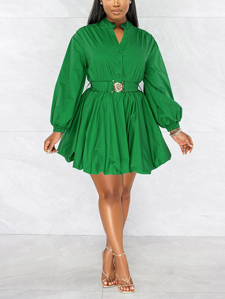 Puff Sleeve Belted Mini Dress