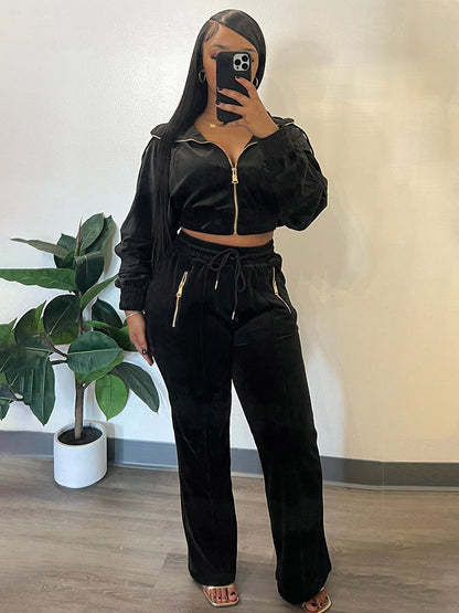 Velour Zip Jackets & Pants Set