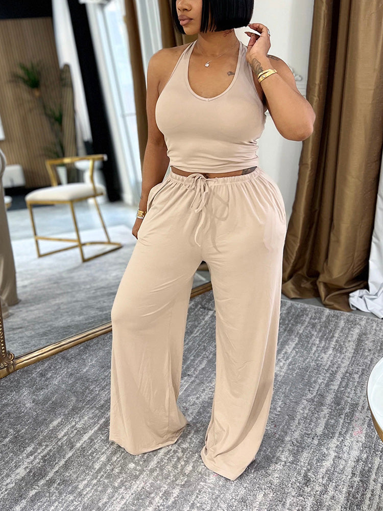 Chill Halter Top & Wide Pants Lounge Set