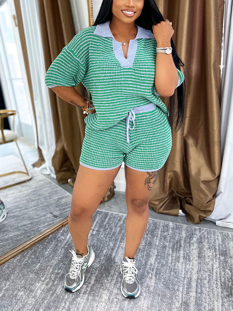 Ensemble short en tricot rayé