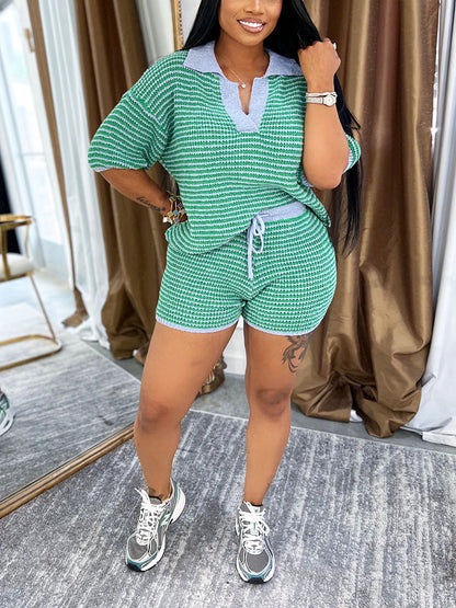 Ensemble short en tricot rayé