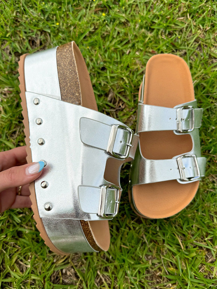 Double Buckle Strap Platform Sandals