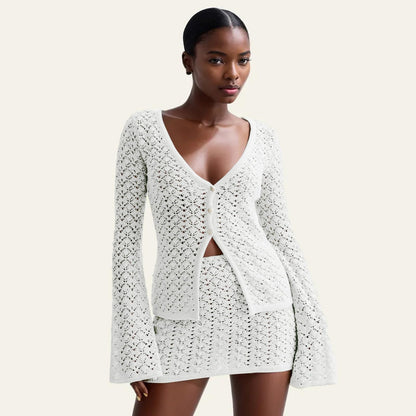 Crochet Knit Top Skirt Set