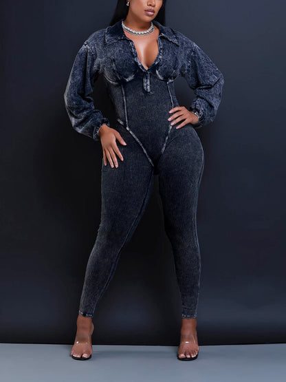 Mineral Washed Corset Jumpsuit