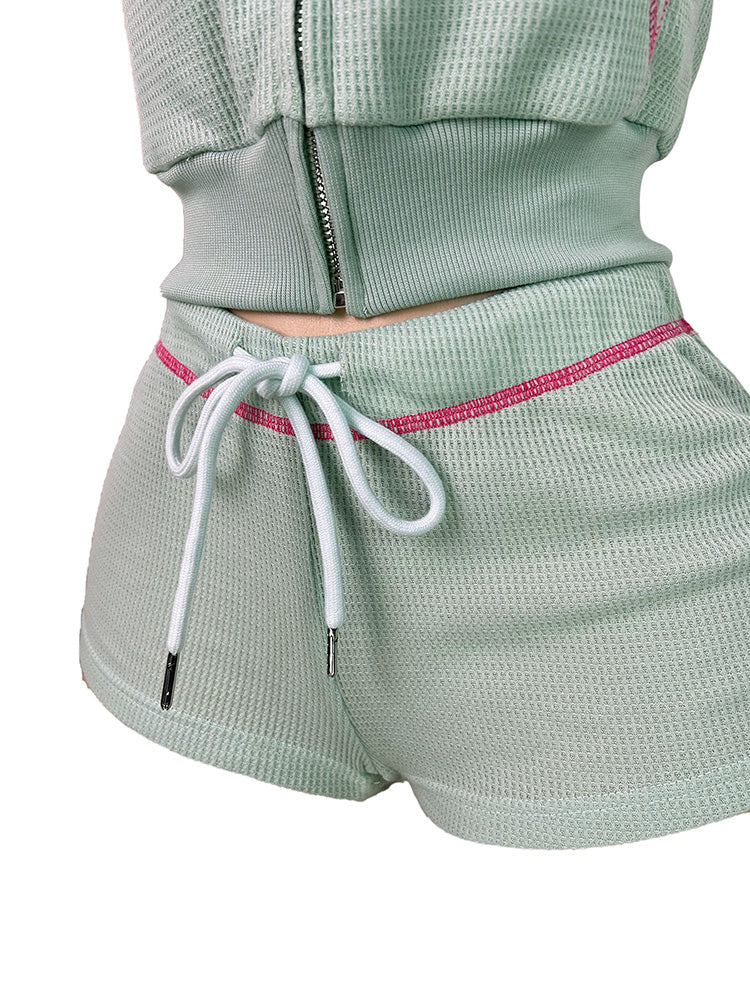 Waffle-Knit Hoodie & Short Set