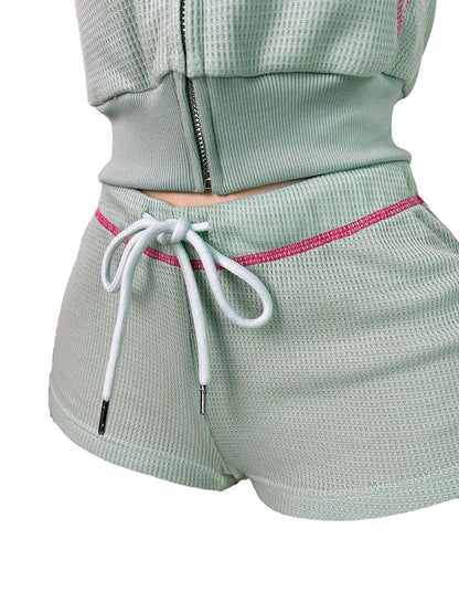 Waffle-Knit Hoodie & Short Set