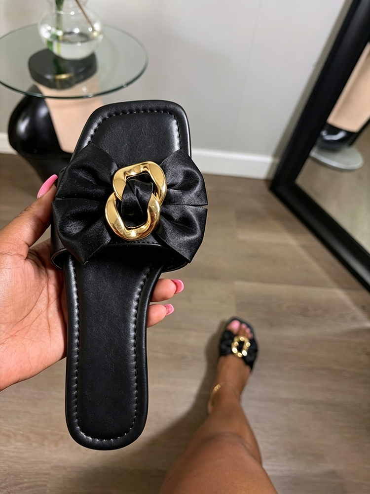 Satin Bow Flat Sandals