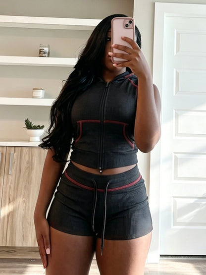 Waffle-Knit Hoodie & Short Set