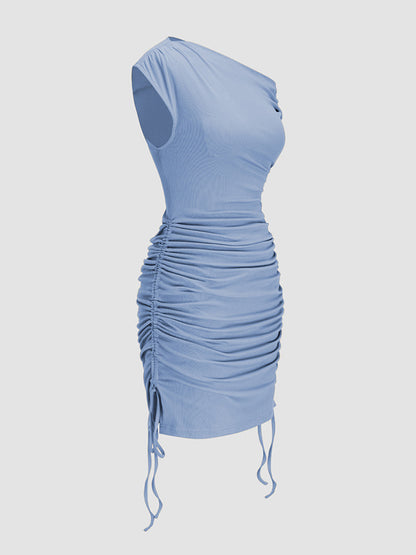 Sleeveless Ruched Side Drawstring Dress