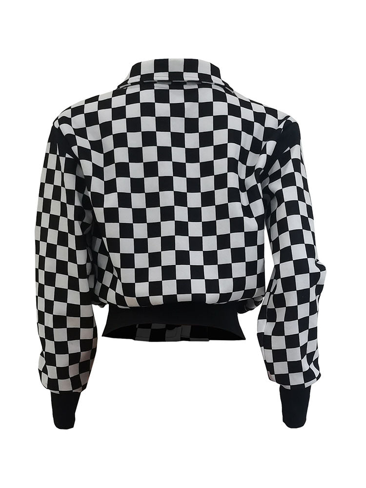 Checkerboard Baseball Jacket - ECHOINE