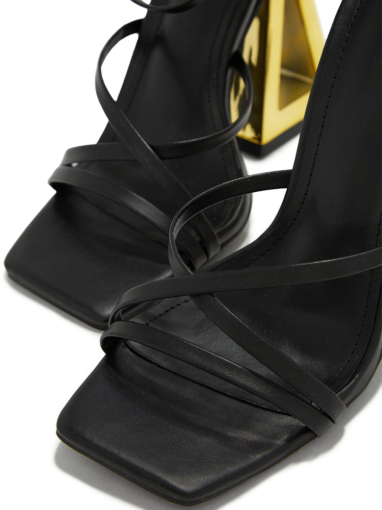 Geo Heel Square Toe Sandals - ECHOINE