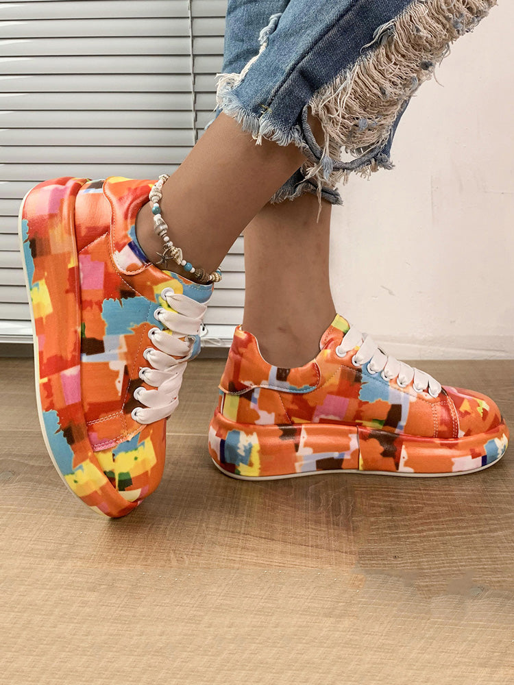 Colorful Printed Lace-up Sneakers - ECHOINE