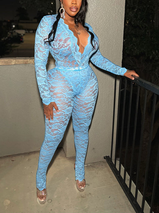 Ensemble body et pantalon en dentelle