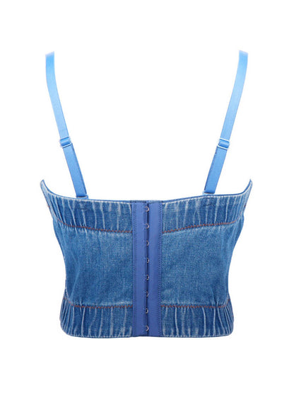 Rhinestone Denim Corset Top - ECHOINE