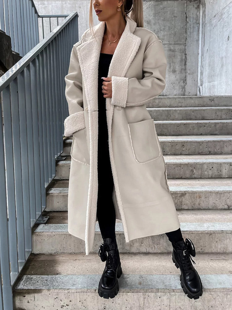 Faux Leather Shearling Lined Coat - ECHOINE
